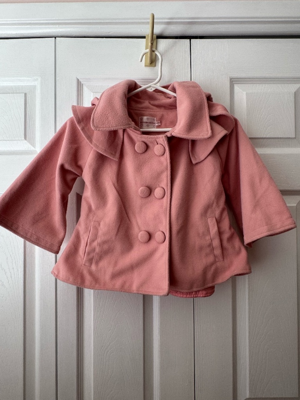 Blossom Couture Girls Pink Peacoat with Detachable Ruffle Hood Size 6-7Y